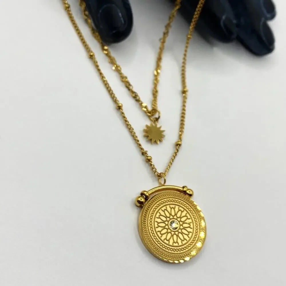 NEW Gold Sunburst Double Layered Necklace